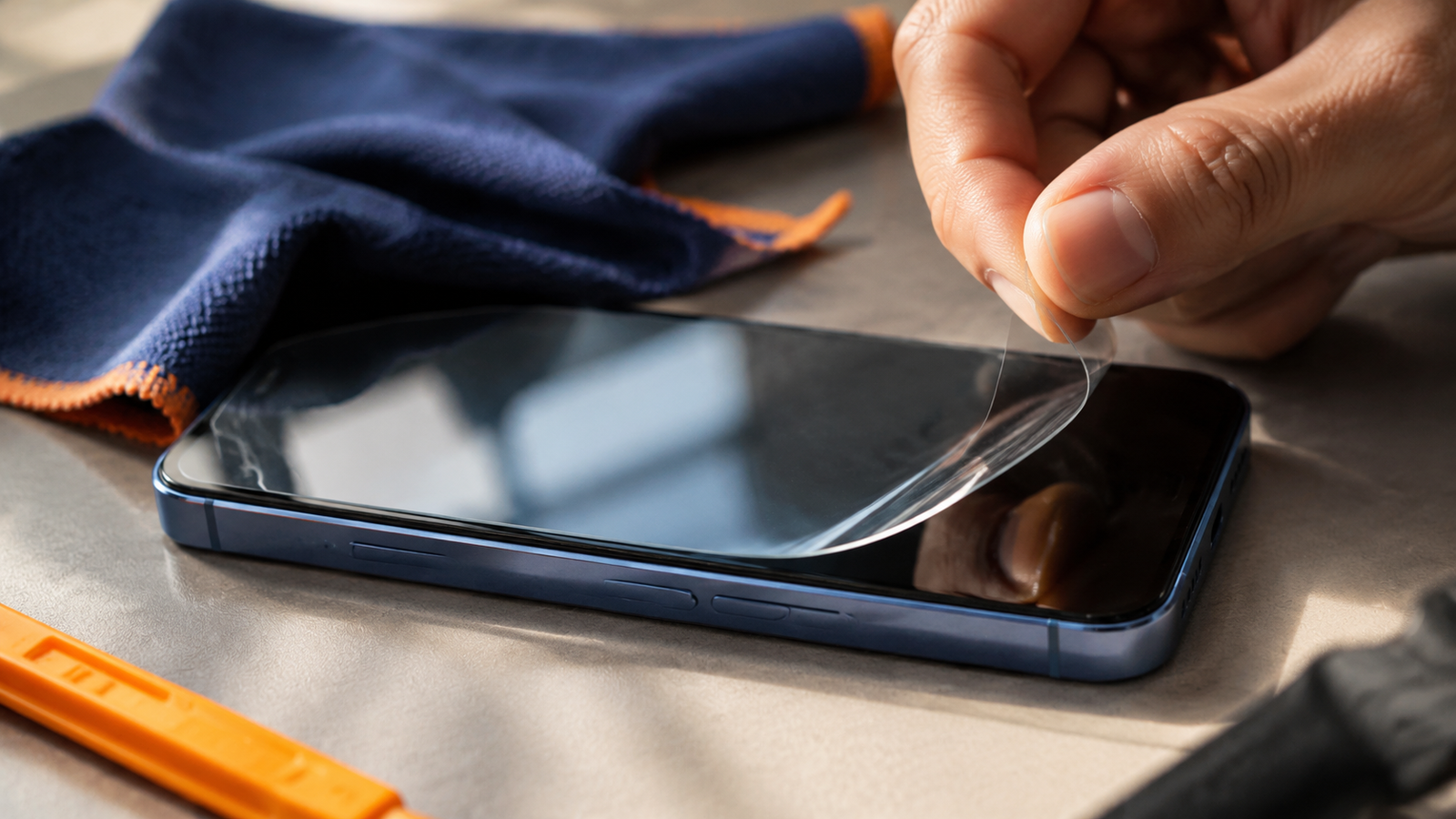 Removing a misaligned screen protector from the top of a phone