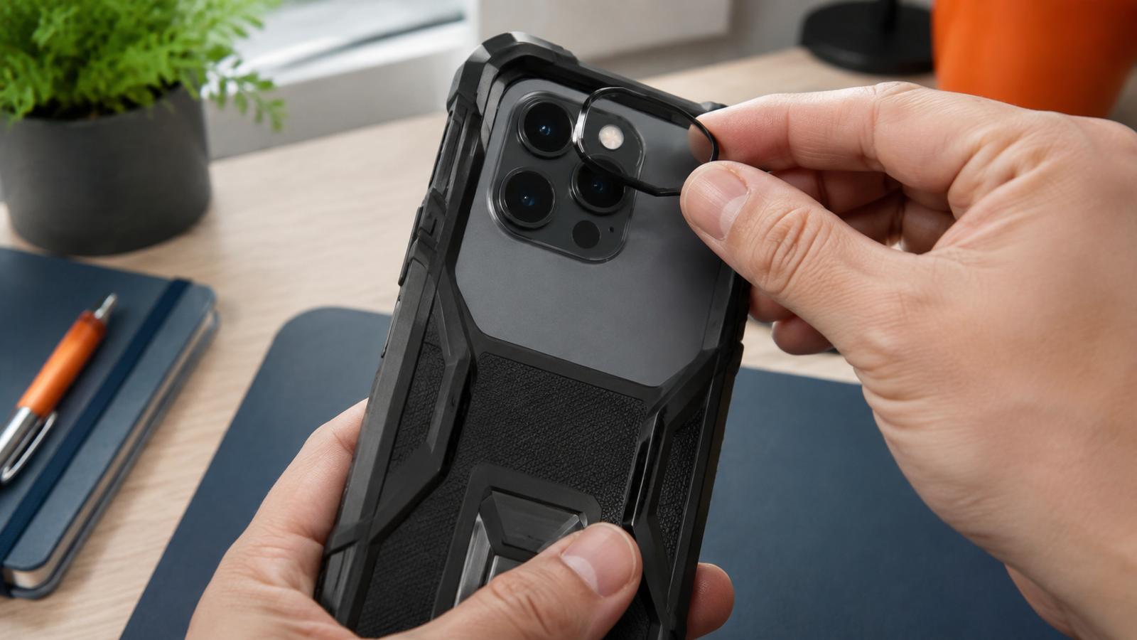 Removing a case and lens protector blocking the upper phone camera