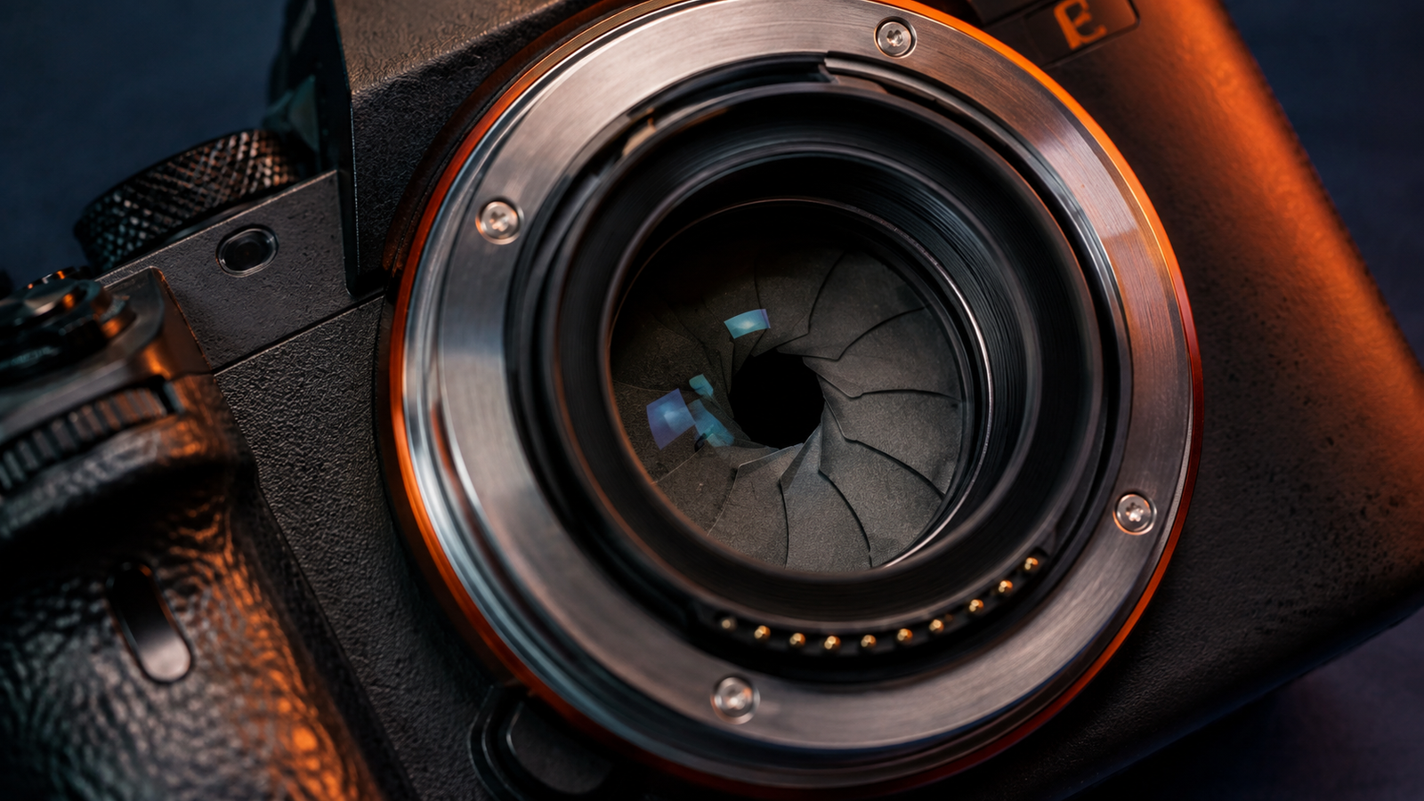 Camera lens aperture blades controlling the amount of light
