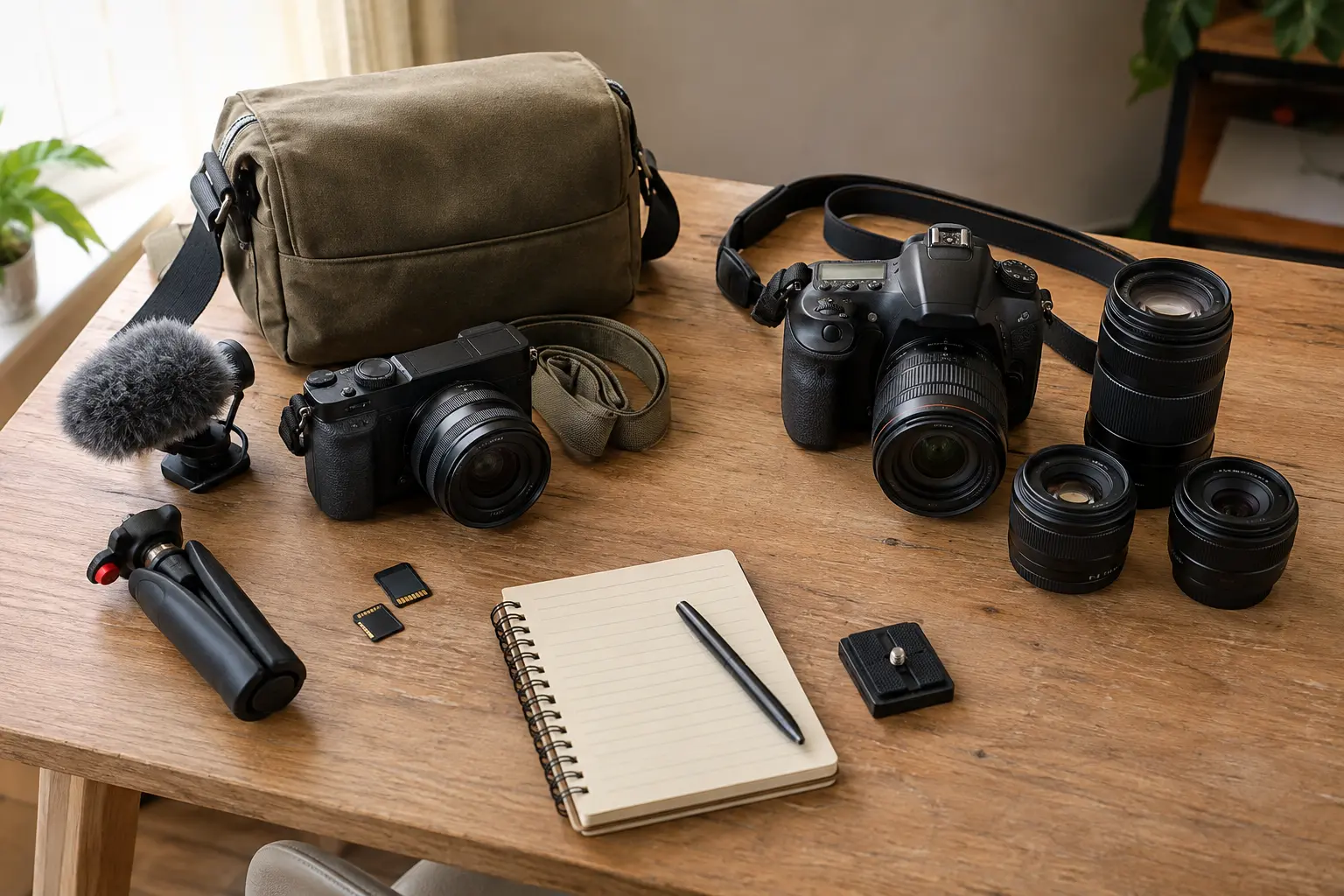 Mirrorless and DSLR video camera kits with lenses and accessories